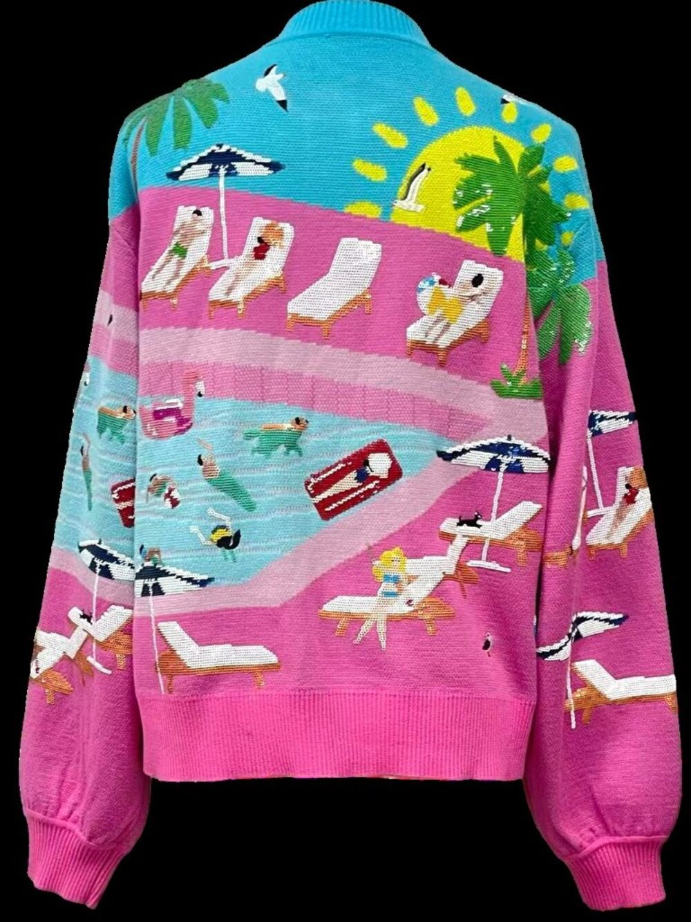 NWT Queen of Sparkles Pink Swimming Pool Button-Up Cardigan - Picture 4 of 4